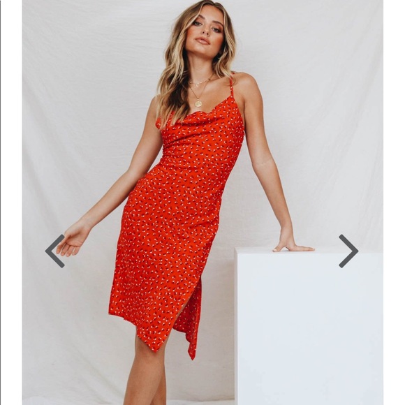 Verge Girl Dresses Verge Girl Red Midi Dress With Slit On The Side